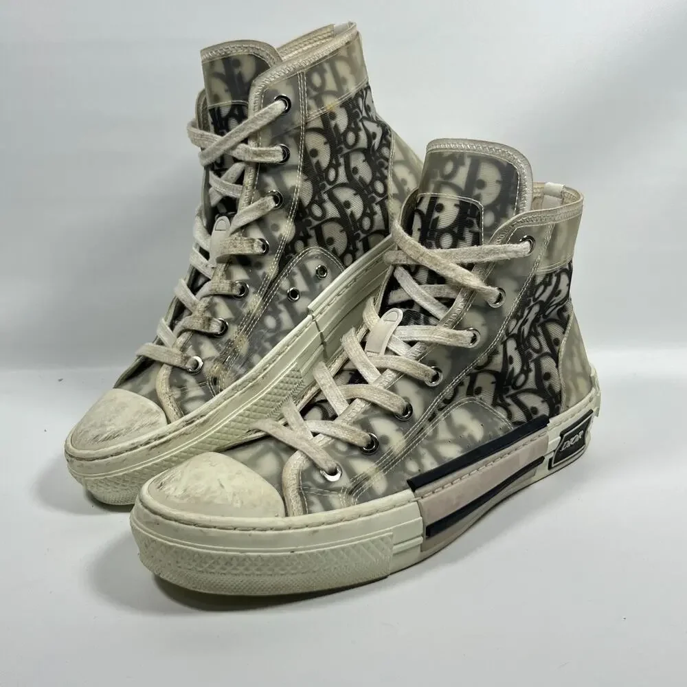 DIOR Sneakers Mens 40 B23 League High Top Oblique Canvas Black White Italy